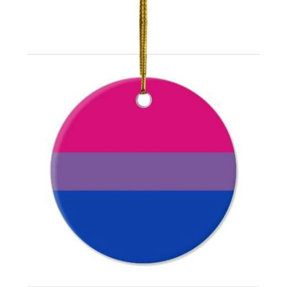 1 Pack - LGBTQ+ Bisexual Pride Flag Ceramic Christmas Ornament and Home Decor - 2.85 Inch Round