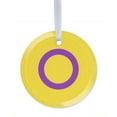 thumbnail image 1 of 1 Pack - LGBTQ+ Intersex Pride Flag Tempered Glass Christmas Ornament and Home Decor - 3 Inch Round, 1 of 1