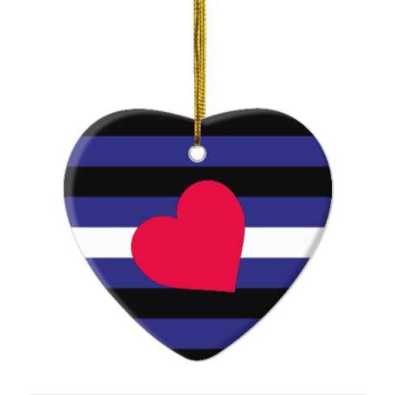 1 Pack - LGBTQ+ Leather Pride Flag Heart Shaped Ceramic Christmas Ornament and Home Decor - 3x2.82 Inch Heart