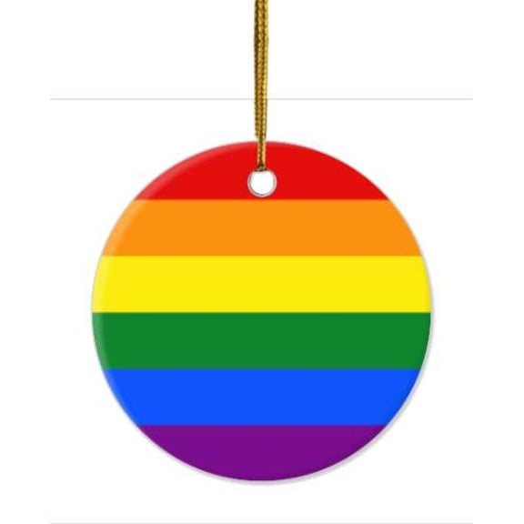 1 Pack - LGBTQ+ Rainbow Pride Flag Ceramic Christmas Ornament and Home Decor - 2.85 Inch Round