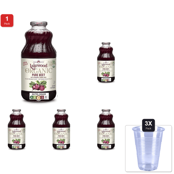 1 Pack | Lakewood Organic Beet Juice, 32 Oz (Pack Of 5) & 3x Disposable Cup