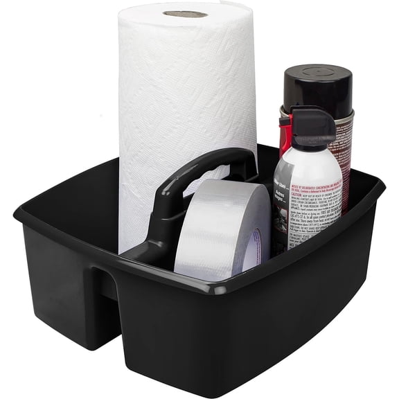 1 Pack Large 2-Compartment Cleaning Caddy with Handle, Multipurpose Supply Storage Organizer, Black