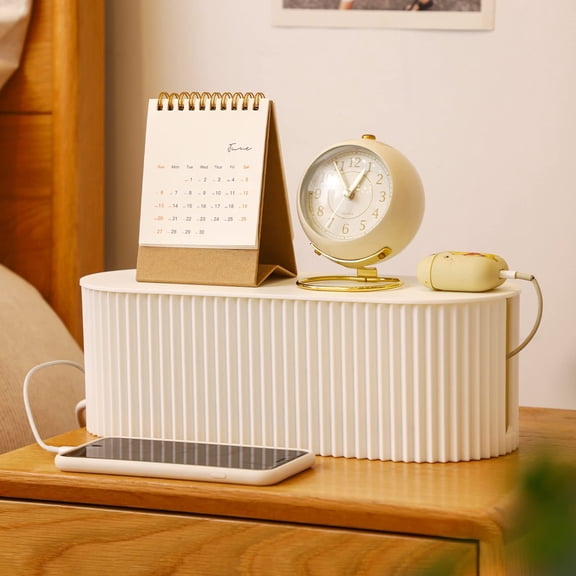 1 Pack Large Cable Management Box with Lid, Cord Organizer Box for TV and Computer, Includes 10 Cable Ties, White