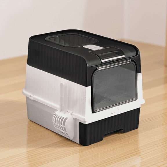 1 Pack Large Cat Litter Box with Scoop, Open Entry Spacious Design for Multi-Cat Use, Black