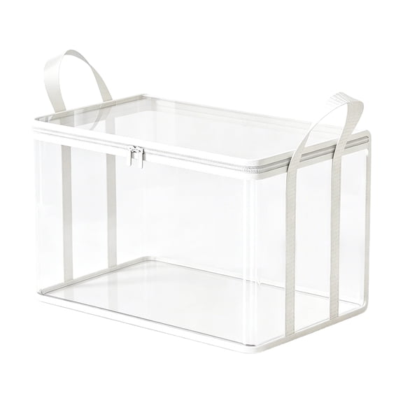 1 Pack Large Heavy-Duty Thick Plastic Clear Storage Bag for Clothes, Plastic Storage Box with Hinged Lid, Heavy-Duty Durable High Capacity Organizer,Perfect for Home,Travel,Attic and Moving (White M)