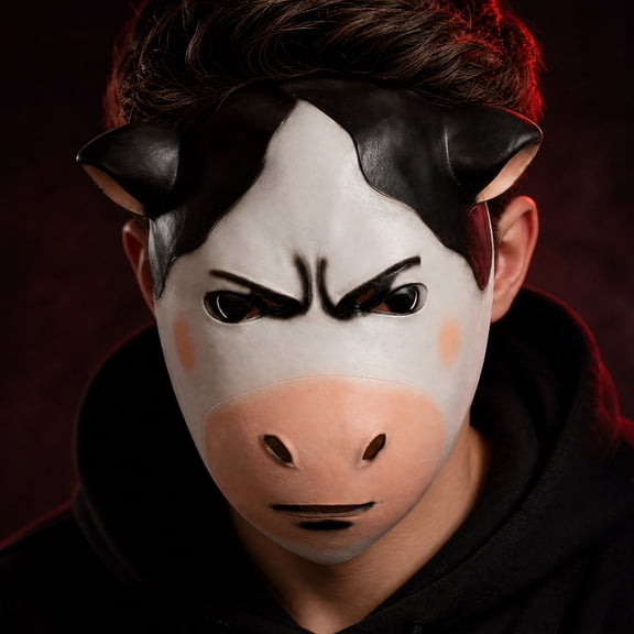 1 Pack Latex Cow Mask Adult Halloween Mask Full Head Animal Mask Funny Halloween Accessory for Halloween Party Trick Or Treat