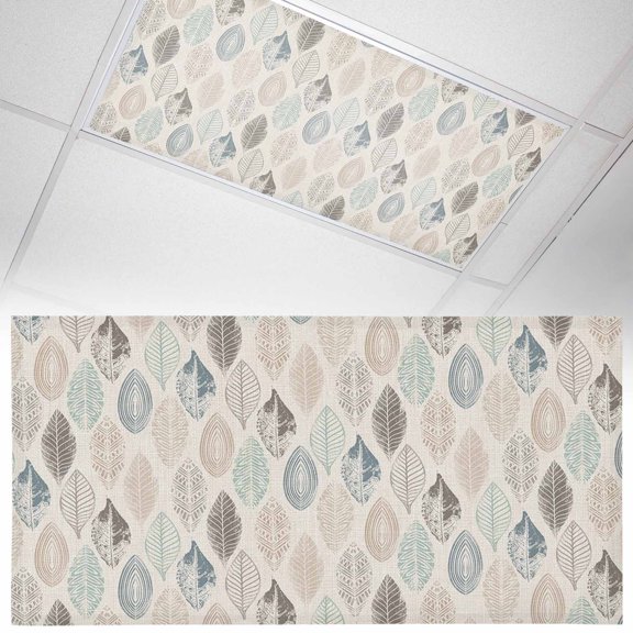 1 Pack Leaves Specimens Fluorescent Light Covers for Ceiling Lights Blue Khaki Teal Grey Burlap Background Magnetic Ceiling Light Covers Overhead Light Filters for Office Classroom Home
