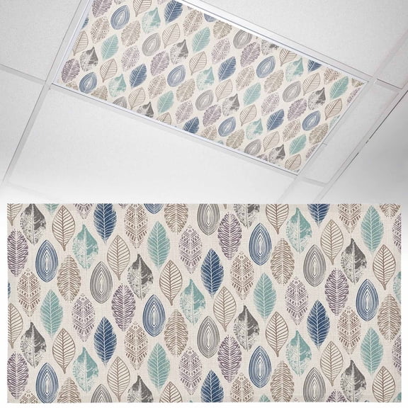 1 Pack Leaves Specimens Fluorescent Light Covers for Ceiling Lights Blue Khaki Teal Purple Burlap Background Magnetic Ceiling Light Covers Overhead Light Filters for Office Classroom Home