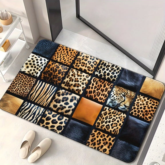 1-Pack Leopard Print Doormats  Featuring vibrant animal prints (zebra, leopard, tiger), machine washable, suitable for bathrooms, bedrooms, living room entrances, and bedroom floor mats.