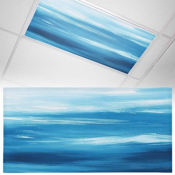 1 Pack Light Blue Fluorescent Light Covers for Ceiling Lights Ocean Wave Abstract Gradient Blue Sea Scenery Magnetic Ceiling Light Covers Overhead Light Filters for Office Classroom Home