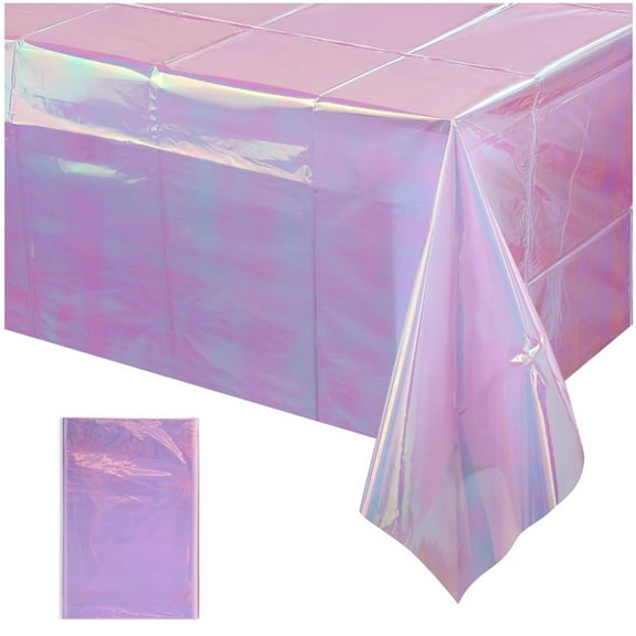 1 Pack Light Purple Plastic Tablecloths for Rectangle Tables, Shiny Disposable Laser Rectangle Table Covers Foil Tablecloth Iridescent Party D ration Birthday Bridal Wedding, 39x108 Inch