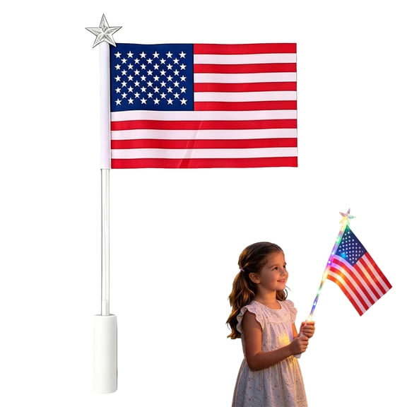 1 Pack Light Up USA Flags with LED Flashing Poles, Red White Blue Small USA Handheld Flags for Patriotic Events, Memorial Day, 4th Of July, School Activities and Celebrations