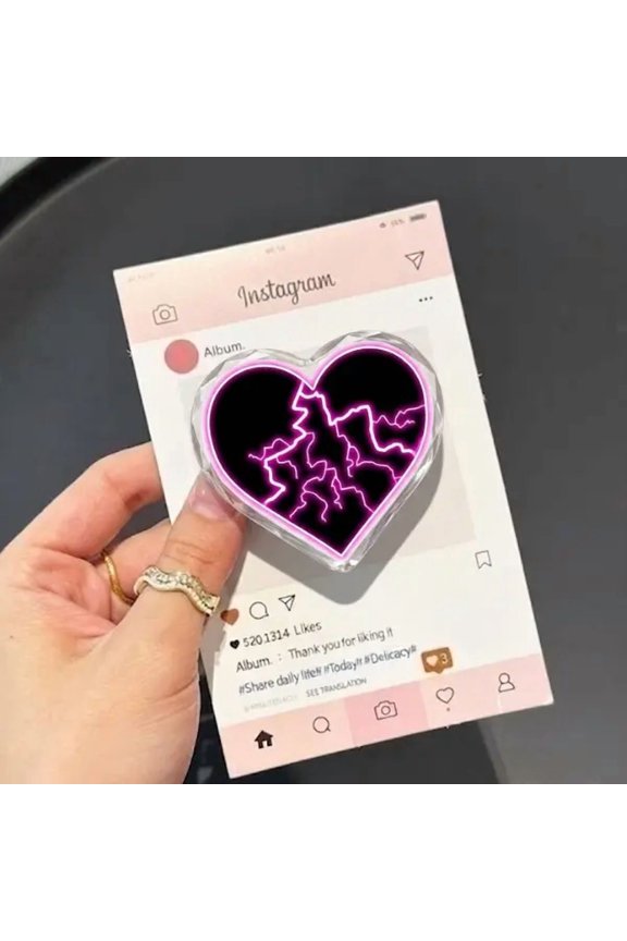 1 Pack Lightning Heart Magnetic Phone Grip, Electric Pink & Blue Bolt Heart Phone Grip, Spooky Aesthetic Phone Stand, Cyberpunk Inspired Accessory Gift