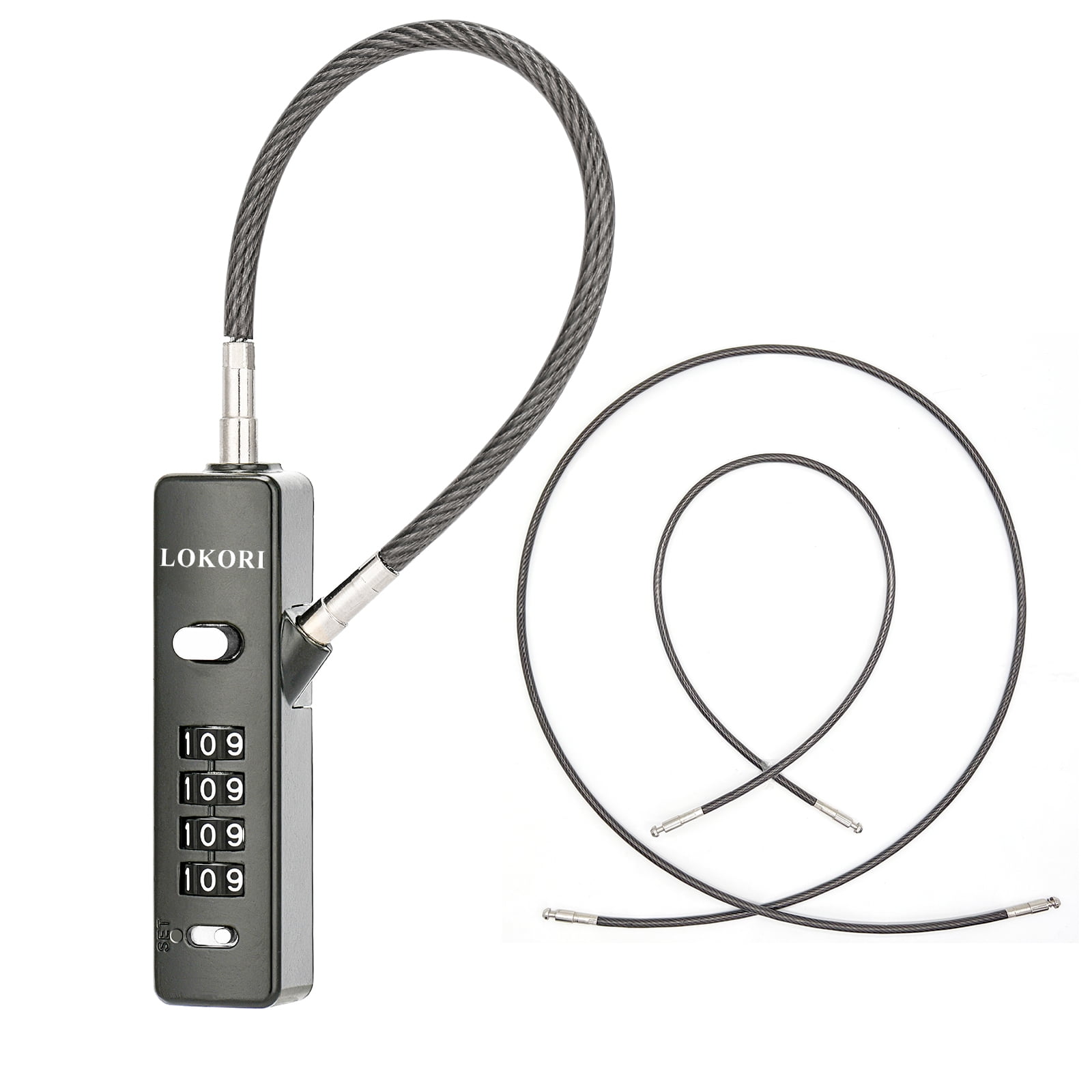 1 Pack Lightweight Bike Cable Combination Lock, with 3 Rechangeable Locking Cables in 9.0"/23.6"/47.2" Length, 1/5" Diameter Rope Lock for Small Bike, Cabinet, Travel, Fence