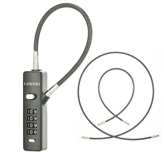 LOKORI Lightweight Combination Bike Cable Lock, 3 Replaceable Locking Cables (9.0", 23.6", 47.2" Lengths), 1/5" Diameter for Small Bike, Cabinet, Travel, Fence