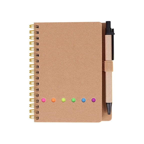 1 Pack Lined Spiral Notebook, 4.7×5.9 Inch Mini Notepad with Pen, Portable Memo Notebook with Sticky Notes and Page Marker Colored Index Tabs for Study Office and Journaling,Brown