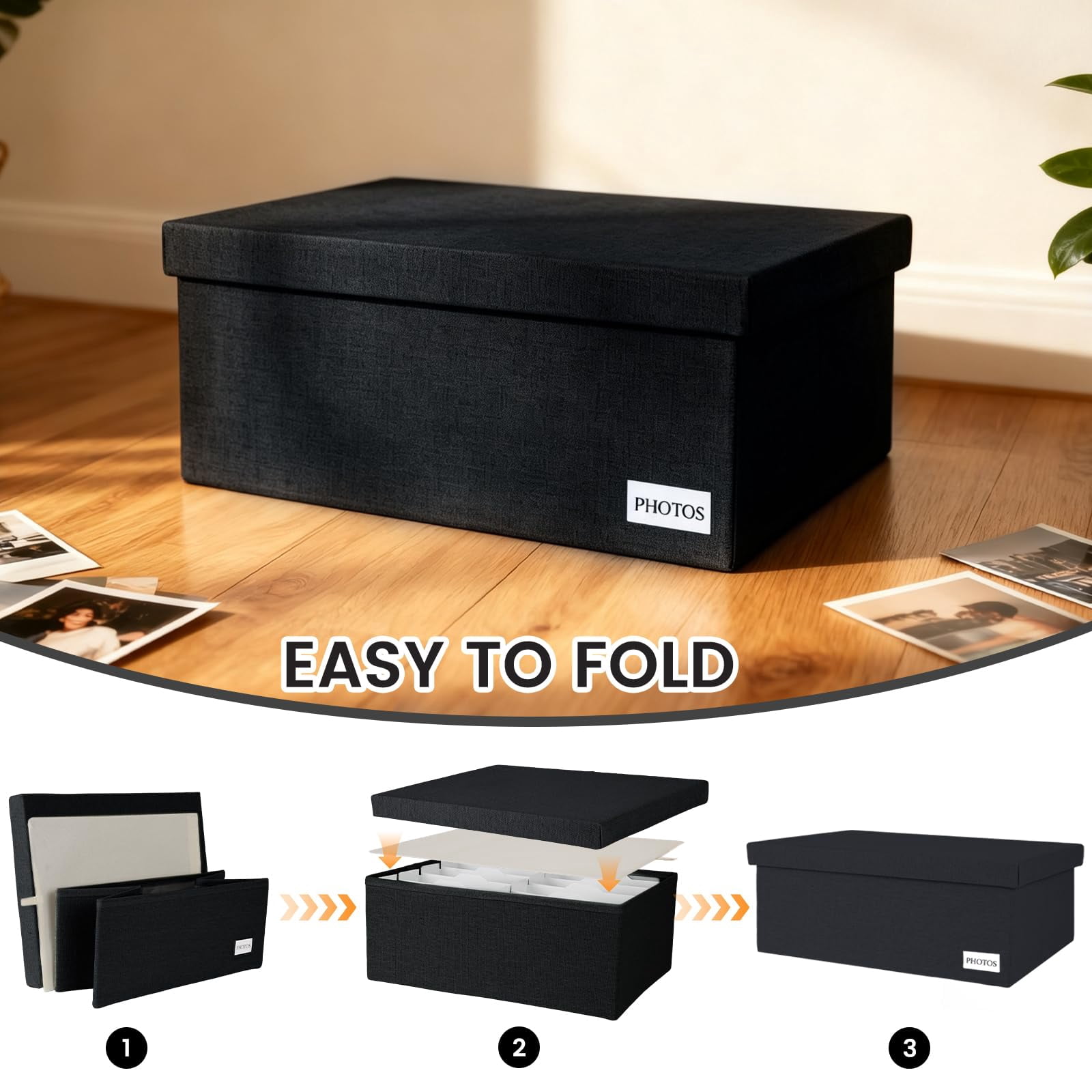 Photographic Box Set 1 Pack Linen Photo Storage Box with Lid, 5x7 Photo Organizer Box with 8 ...