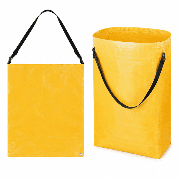 1 Pack Litter Bag with Shoulder Strap Trash Pickup Bag Holder Lawn Leaf Chute Vinyl 4.45 Cubic Feet No Bending Portable Trash Picker Grabber for Patio Yard Garden (Yellow)