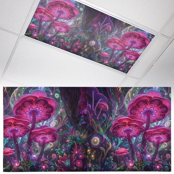 1 Pack Luminescent Mushroom Fluorescent Light Covers for Ceiling Lights Dreamy Fuchsia Floral Plant Magnetic Ceiling Light Covers Overhead Light Filters for Office Classroom Home