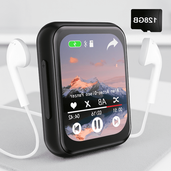 1 Pack MP3 Player with Bluetooth 5.3, 128GB Storage, Built-in , 2.0 Inch Screen, FM Radio, Voice Recorder, Earphones Included