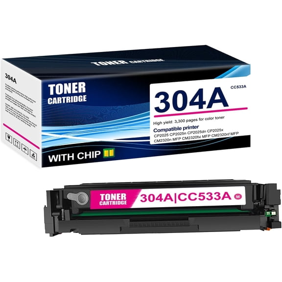 1-Pack Magenta 304A CC533A Toner Cartridge: Compatible 304A CC533A Replacement for HP CP2025 CP2025n CP2025dn CP2025x CM2320n MFP CM2320fxi MFP CM2320nf MFP Printer