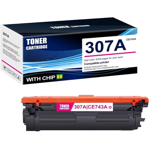1-Pack Magenta 307A CE743A Toner Cartridge: Compatible 307A CE743A Replacement for HP CP5220 CP5225(CE710A) CP5225n(CE711A) CP5225dn(CE712A) Printer