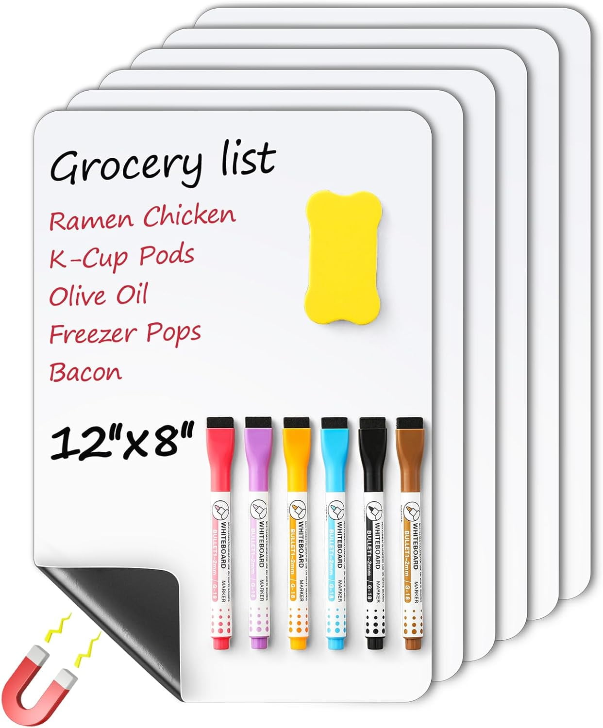 1 Pack Magnetic Dry Erase Board Sheet for Fridge, Erasable Refrigerator WhiteBoard w/ 4 Markers & 1 Eraser- Smooth and Flexible Small Magnet Blank Notepad for Home Kitchen Organizer and Planner