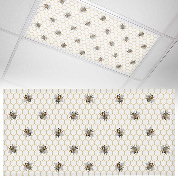 1 Pack Magnetic Fluorescent Light Covers 2x4 Ft, Abstract Bee Hive Lines Spring Pastoral Country Abstract Magnetic Light Covers for Ceiling Lights Classroom Office Home Decor