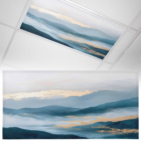 1 Pack Magnetic Fluorescent Light Covers 2x4 Ft, Abstract Marble Texture Gradient Mountain Green Forest Art Magnetic Light Covers for Ceiling Lights Classroom Office Home Decor