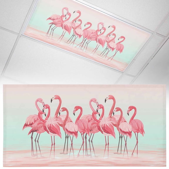1 Pack Magnetic Fluorescent Light Covers, 2x4 Ft, Animal Pink Flamingo Art Deco Pink Ripples Gradient Magnetic Light Covers for Ceiling Lights Classroom Office Home Decor