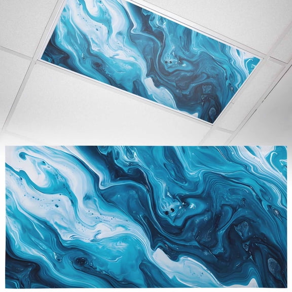 1 Pack Magnetic Fluorescent Light Covers, 2x4 Ft, Blue Ocean Waves Blue Marble Abstract Art Magnetic Light Covers for Ceiling Lights Classroom Office Home Decor