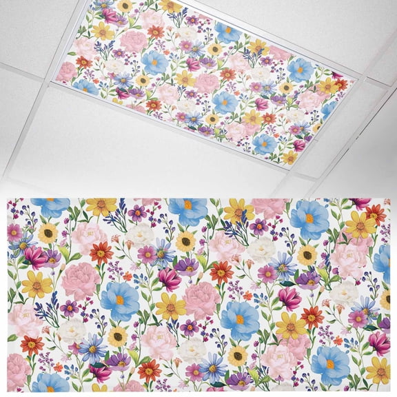 1 Pack Magnetic Fluorescent Light Covers, 2x4 Ft, Botanical Floral Nature Flower Wild Flower Boho Plant Leaves Magnetic Light Covers for Ceiling Lights Classroom Office Home Decor