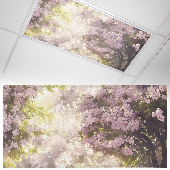 1 Pack Magnetic Fluorescent Light Covers, 2x4 Ft, Cherry Blossoms Flowers Sunlight Spring Landscape Magnetic Light Covers for Ceiling Lights Classroom Office Home Decor
