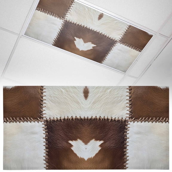 1 Pack Magnetic Fluorescent Light Covers 2x4 Ft, Collage Cowhide Abstract Brown Seam Cow Leather Magnetic Light Covers for Ceiling Lights Classroom Office Home Decor