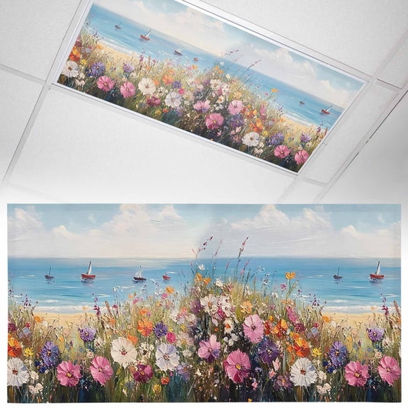 1 Pack Magnetic Fluorescent Light Covers, 2x4 Ft, Colorful Flower Pink Purple Floral Spring Vine Oil Painting Style Magnetic Light Covers for Ceiling Lights Classroom Office Home Decor