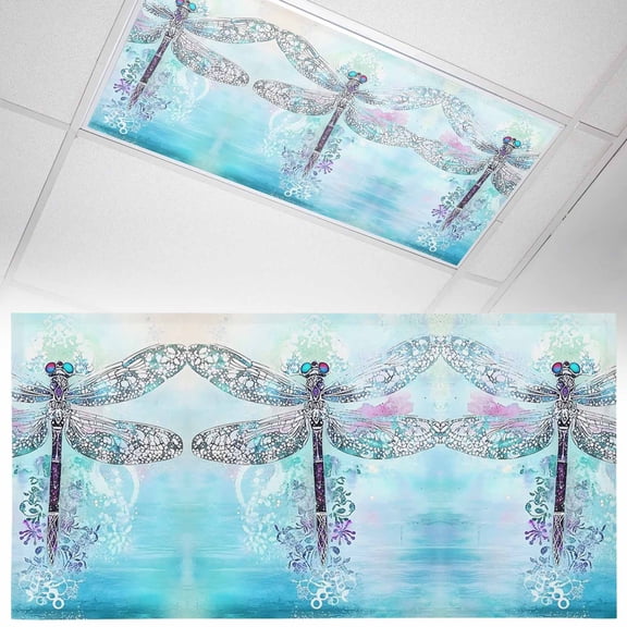 1 Pack Magnetic Fluorescent Light Covers 2x4 Ft, Dragonfly Watercolor Dragonfly Wings Magnetic Fluorescent Light Covers, Magnetic Light Covers for Ceiling Lights Classroom Office Home Decor