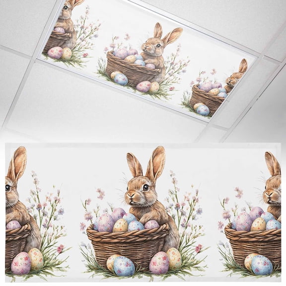 1 Pack Magnetic Fluorescent Light Covers, 2x4 Ft, Easter Rabbit Vintage Basket Pink Blue Yellow Eggs Spring Flower Leaf Magnetic Light Covers for Ceiling Lights Classroom Office Home Decor
