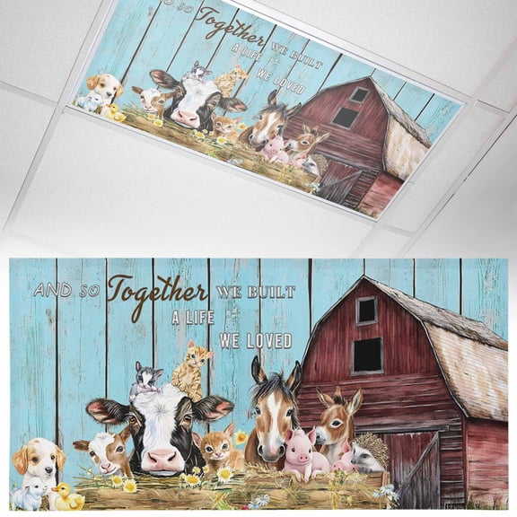 1 Pack Magnetic Fluorescent Light Covers 2x4 Ft, Farm Barn Cow Pig Horse Sheep Farmhouse Animal Wood Board Magnetic Light Covers for Ceiling Lights Classroom Office Home Decor