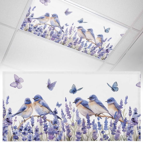 1 Pack Magnetic Fluorescent Light Covers, 2x4 Ft, Flowers Summer Watercolor Purple Bird Lavender Butterfly Magnetic Light Covers for Ceiling Lights Classroom Office Home Decor