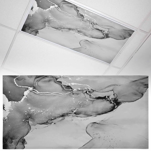 1 Pack Magnetic Fluorescent Light Covers 2x4 Ft, Gray Abstract Silver Marble Ripples Clouds Luxury Fluid Art Magnetic Light Covers for Ceiling Lights Classroom Office Home Decor