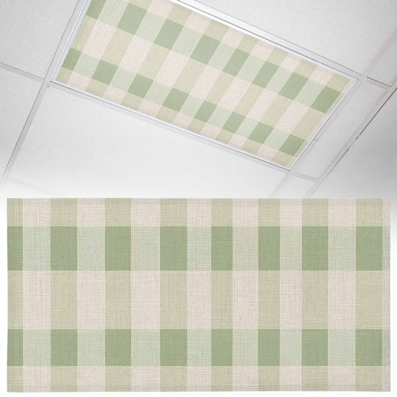 1 Pack Magnetic Fluorescent Light Covers, 2x4 Ft, Green Buffalo Plaid St Patrick's Day Spring Linen Retro Magnetic Light Covers for Ceiling Lights Classroom Office Home Decor