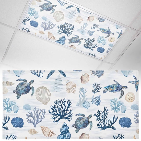 1 Pack Magnetic Fluorescent Light Covers 2x4 Ft, Oceans Sealife Sea Turtles Corals Stars Shells Texture Magnetic Light Covers for Ceiling Lights Classroom Office Home Decor
