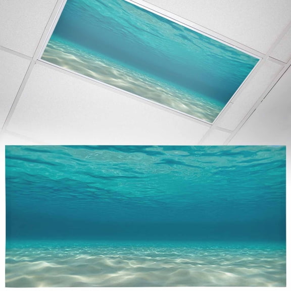 1 Pack Magnetic Fluorescent Light Covers, 2x4 Ft, Oceans Waves Seabed Sea Landscape Nature Summer Magnetic Light Covers for Ceiling Lights Classroom Office Home Decor