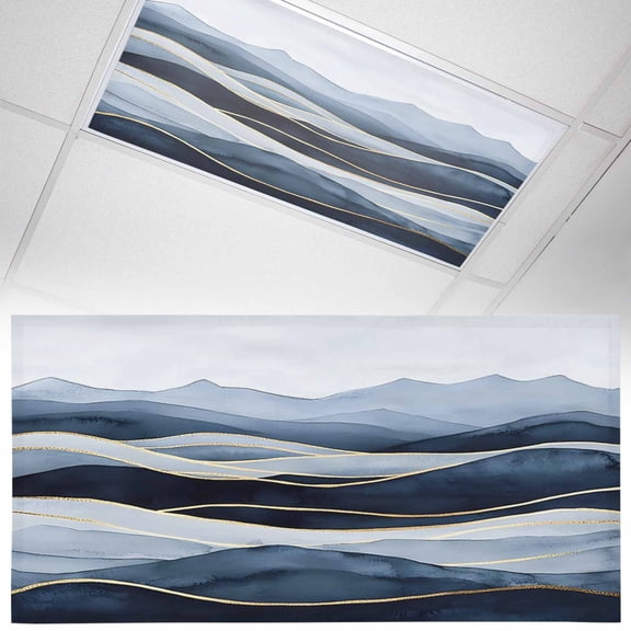 1 Pack Magnetic Fluorescent Light Covers 2x4 Ft, Peak Golden Texture Blue Watercolor Cloud Diffuse Effect Magnetic Light Covers for Ceiling Lights Classroom Office Home Decor