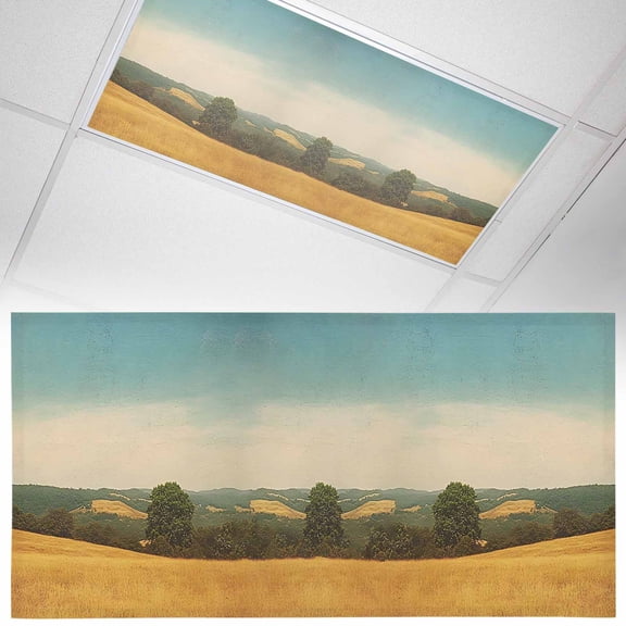 1 Pack Magnetic Fluorescent Light Covers, 2x4 Ft, Retro Scenery Peaks Blue Sky Tree Forest Hill Golden Fields Landscape Magnetic Light Covers for Ceiling Lights Classroom Office Home Decor