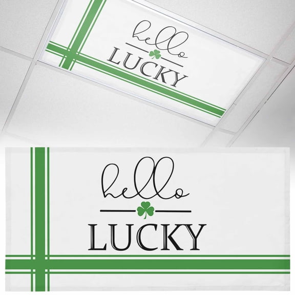 1 Pack Magnetic Fluorescent Light Covers, 2x4 Ft, St.Patrick's Day Hello Lucky Green Stripes Magnetic Light Covers for Ceiling Lights Classroom Office Home Decor
