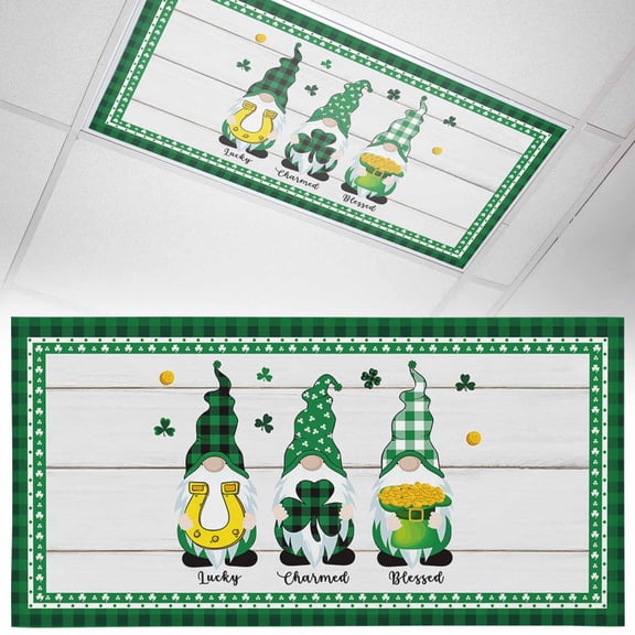 1 Pack Magnetic Fluorescent Light Covers, 2x4 Ft, St. Patrick's Day Lucky Gnomes on Wooden Grain Magnetic Light Covers for Ceiling Lights Classroom Office Home Decor