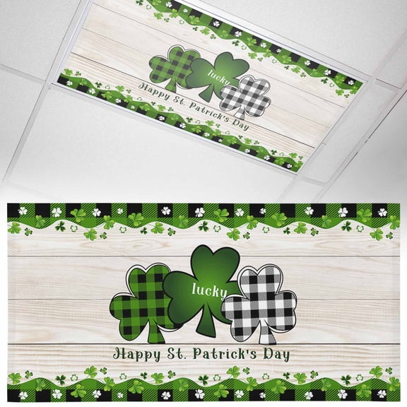 1 Pack Magnetic Fluorescent Light Covers, 2x4 Ft, St. Patrick's Day Lucky Green Black Buffalo Plaid Shamrock Magnetic Light Covers for Ceiling Lights Classroom Office Home Decor