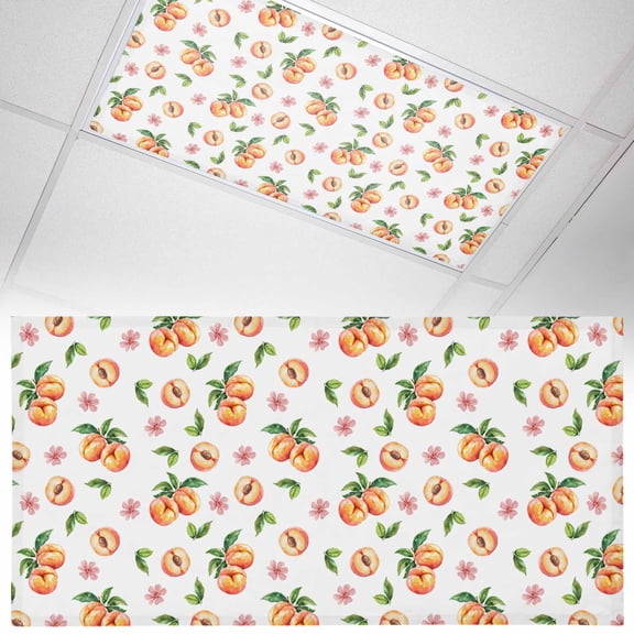 1 Pack Magnetic Fluorescent Light Covers, 2x4 Ft, Summer Fruit Peaches Pink Flower White Background Magnetic Light Covers for Ceiling Lights Classroom Office Home Decor