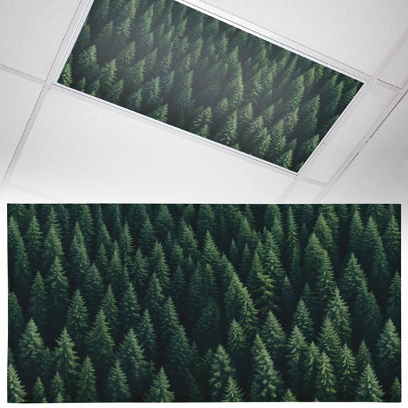 1 Pack Magnetic Fluorescent Light Covers, 2x4 Ft, Summer Green Pine Trees Forest Texture Magnetic Light Covers for Ceiling Lights Classroom Office Home Decor